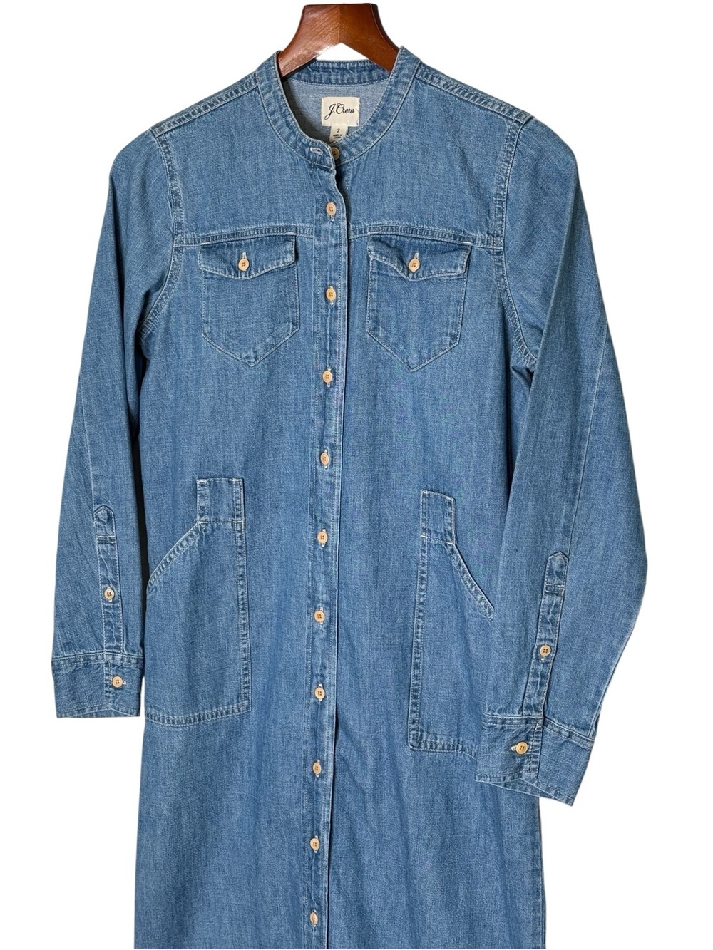 J Crew Western Indigo Denim Midi Shirt Dress Size 2 Blue Belted Long Sleeve - Picture 5 of 13